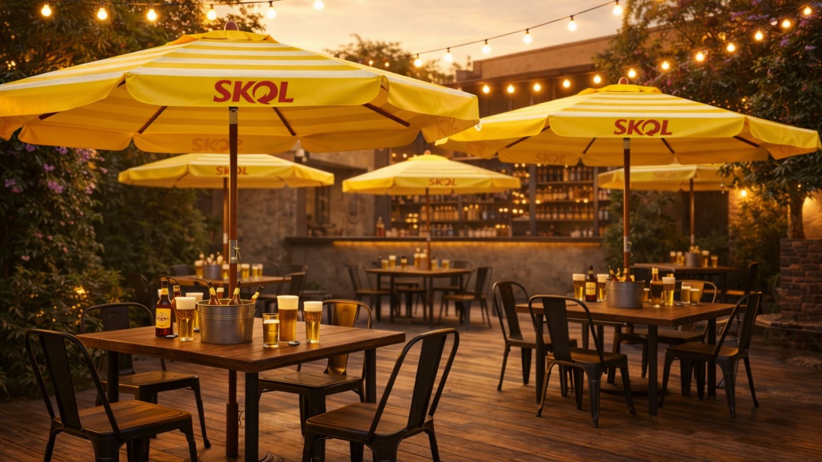 Ombrelones personalizados em bar externo premium